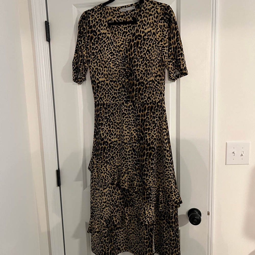Oasis Brown Leopard Print Midi Dress
